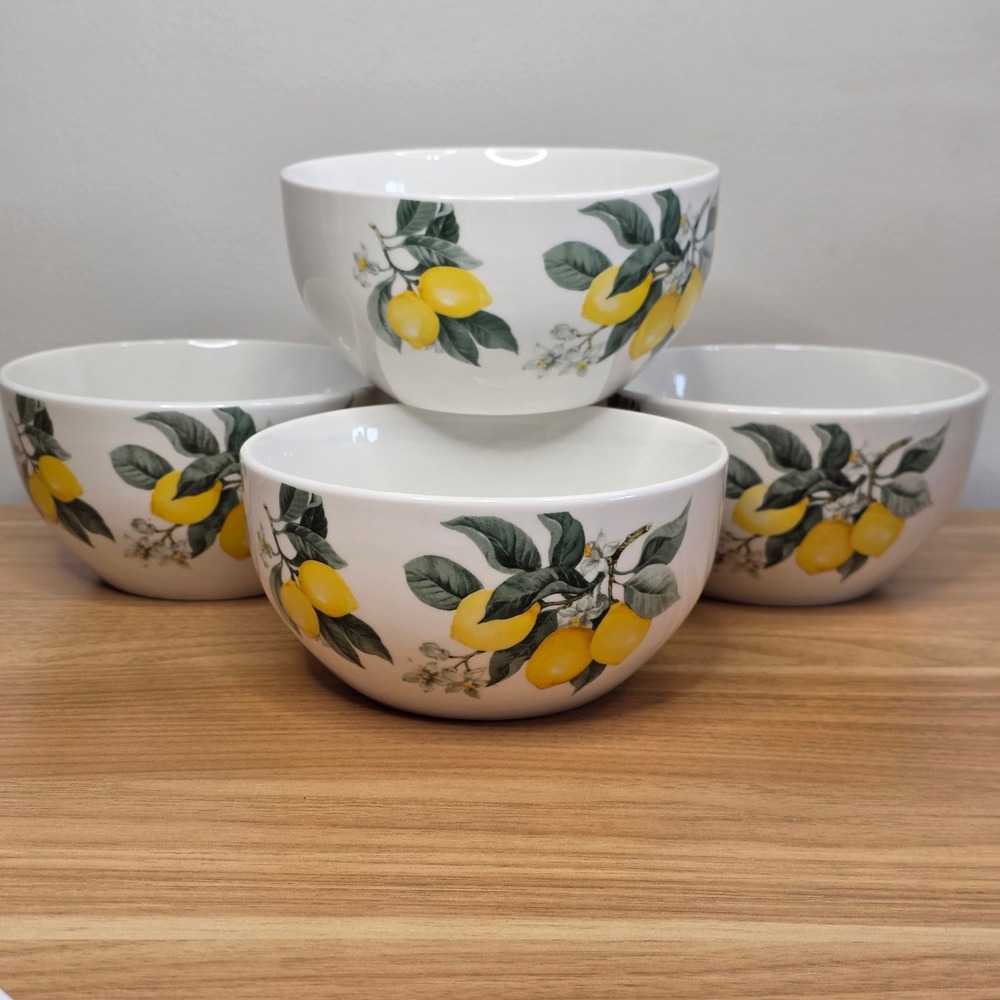 New Set Of 4-Royal Norfolk Lemon Summer Ceramic Soup Cereal Salad‎ Bowls 5 3/8"